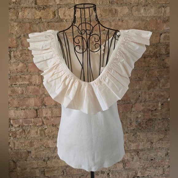 🕊 Maeve by Anthropologie Cream Ruffled Blouse - Picture 5 of 11